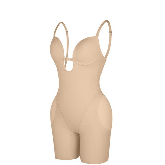 CurvynCute Bridal Low-Back Shapewear Bodysuit with Built-In Bra & Removable Hip Pads