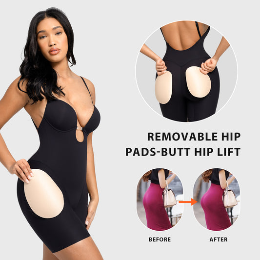 CurvynCute Bridal Low-Back Shapewear Bodysuit with Built-In Bra & Removable Hip Pads