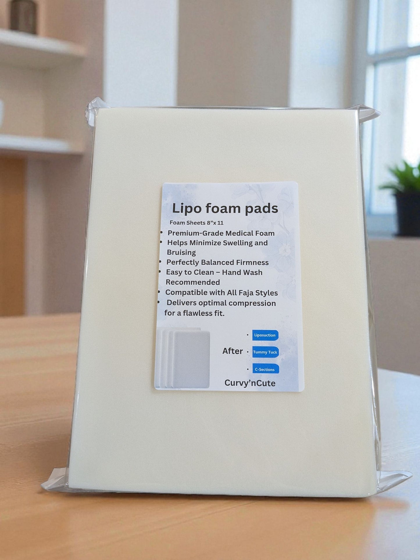 CurvyNCute Premium Lipo Foam Pads – Post-Surgery Compression Sheets (8”×11”) 4 pcs